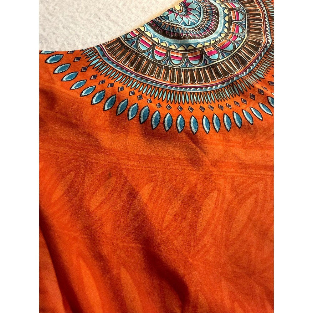 Pink Owl Orange Boho Medallion Print 3/4 Sleeve Mini Shift Dress Womens Medium - Picture 4 of 10